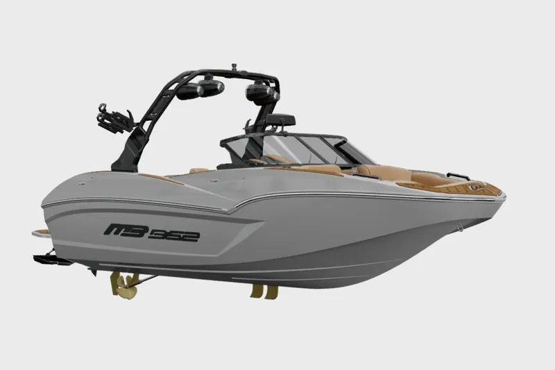 Slide: The Image of 2026 MB B52 21 Alpha boat, sleek design, gray exterior, advanced features, luxury seating. - 38