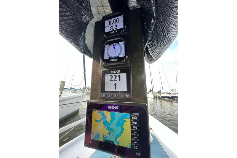 Slide: The Image of B&G navigation instruments on 2015 Wraceboats GP26 sailboat, docked in marina. - 18