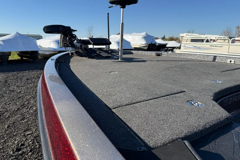 Slide: The Image of 2015 Ranger Z521C Ranger Cup Equipped boat deck with trolling motor, parked outdoors. - 16
