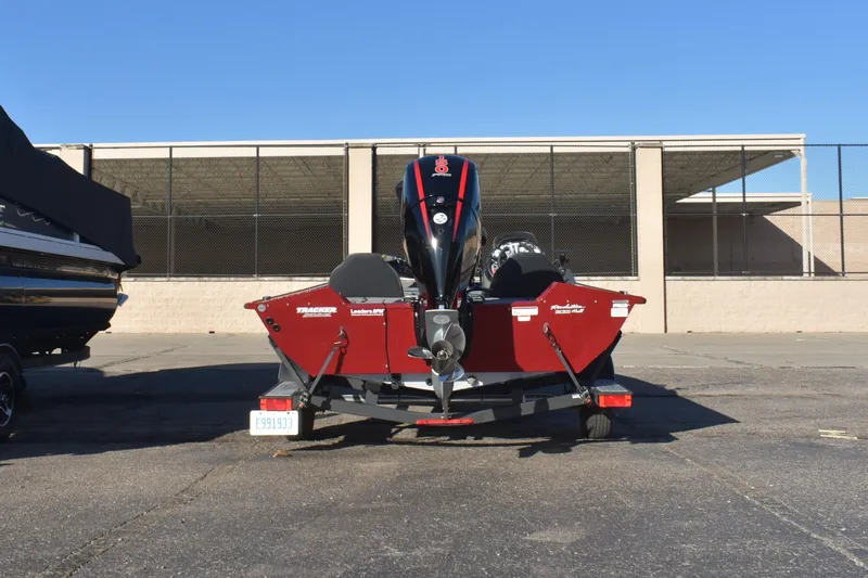 Slide: The Image of 2019 Tracker Pro Team 195 TXW Tournament Edition boat on trailer, rear view. - 5
