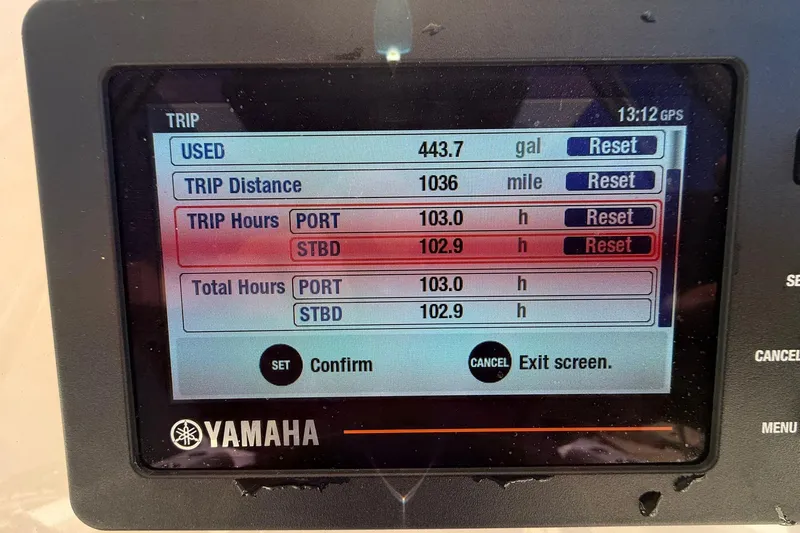 Slide: The Image of Yamaha boat display showing trip data for Key West 244 Center Console, 2026 model. - 16