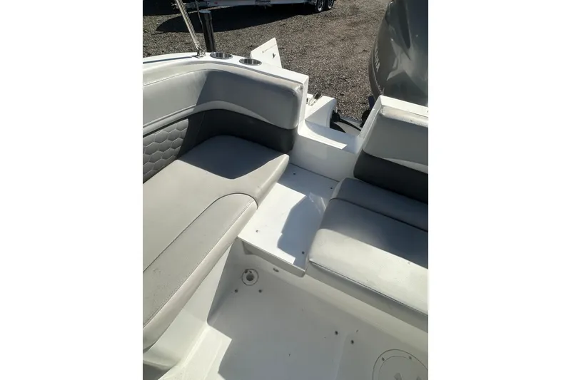Slide: The Image of 2020 Hurricane SunDeck Sport 192 RL OB boat seating area with gray upholstery. - 30