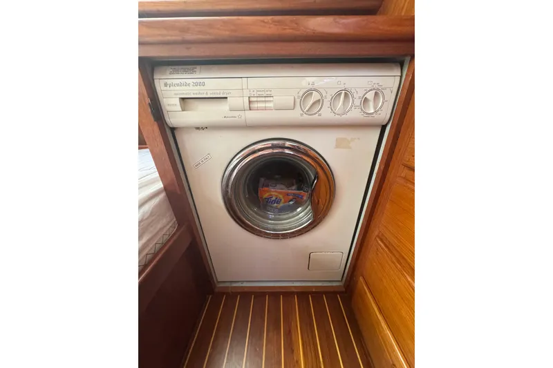 Slide: The Image of Splendide 2000 washer-dryer in 2001 Monk Trawler, wooden interior. - 93