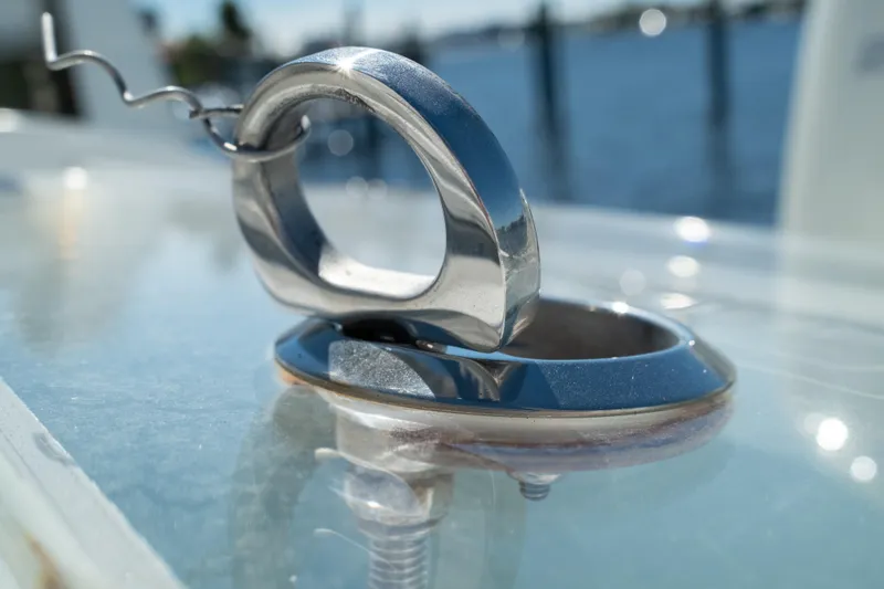 Slide: The Image of Close-up of a 2019 Sea Pro 259 Center Console boat cleat on deck. - 54