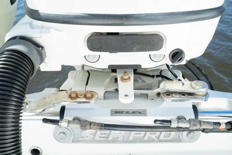 Slide: The Image of Close-up of 2019 Sea Pro 259 Center Console boat engine components. - 56