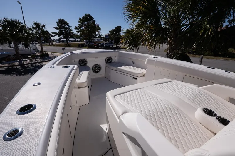 Slide: The Image of Luxurious 2026 Solace 37 Pilot boat interior with plush seating and modern design. - 26