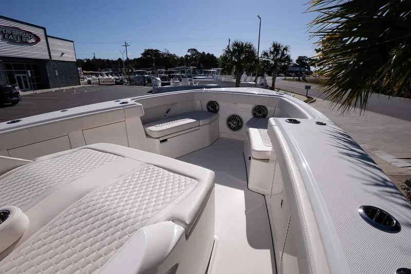 Slide: The Image of 2026 Solace 37 Pilot boat interior with luxurious seating and modern design. - 27