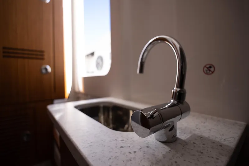 Slide: The Image of Modern faucet and sink in 2026 Solace 37 Pilot boat interior. - 33