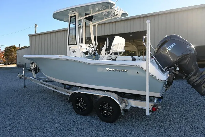 Slide: The Image of 2026 Tidewater 210 LXF boat on trailer with Yamaha outboard motor. - 3