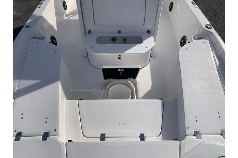 Slide: The Image of 2024 Sea Fox 231 Bay Fox boat interior with seating and storage compartments. - 15