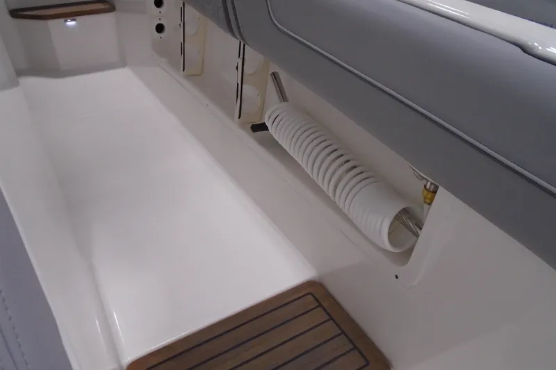 Slide: The Image of 2026 Regal 38 SAV boat interior with storage and coiled hose. - 31