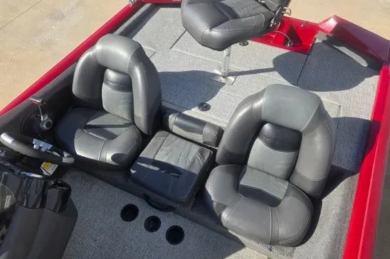 Slide: The Image of 2020 Tracker Pro Team 175 TXW Tournament Edition boat interior with gray seating. - 6