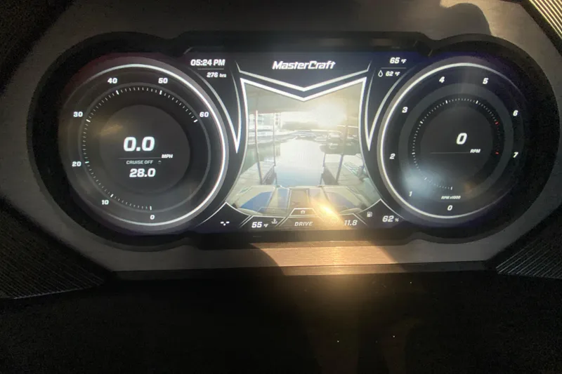 Slide: The Image of Digital dashboard of a 2019 MasterCraft XStar boat displaying speed and RPM gauges. - 20