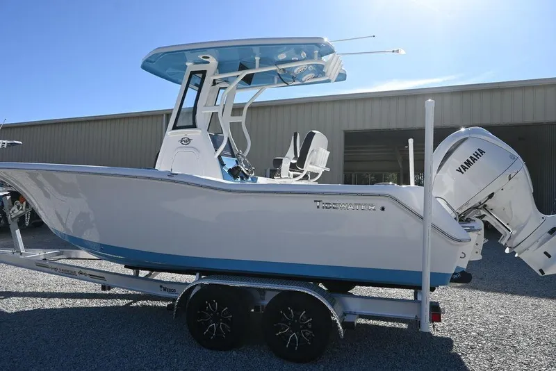 Slide: The Image of 2026 Tidewater 232 CC Adventure boat with Yamaha engine on trailer. - 3