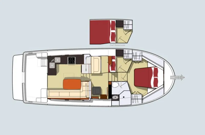 Slide: The Image of 2025 American Tug 362 floor plan with two bedrooms, kitchen, and living area. - 26