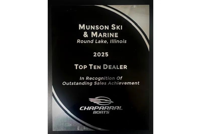 Slide: The Image of Award plaque for Munson Ski & Marine, 2025 Top Ten Dealer, Chaparral Boats. - 17