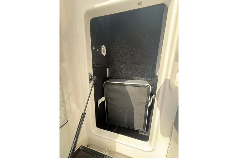 Slide: The Image of 2026 Regal LS2 storage compartment with hydraulic support and black interior. - 18