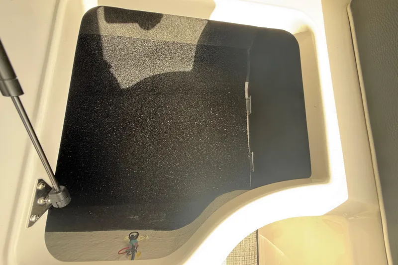 Slide: The Image of Storage compartment in 2026 Regal LS2 boat, featuring a hydraulic hinge. - 22