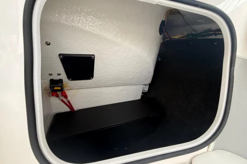 Slide: The Image of Storage compartment of 2026 Regal LS2 boat, featuring wiring and interior details. - 44