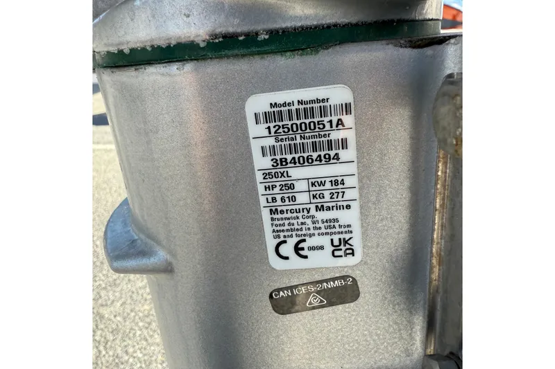 Slide: The Image of Label on Mercury Marine engine, model 250XL, 250 HP, 2024 Berkshire 23E STS 3.0. - 20