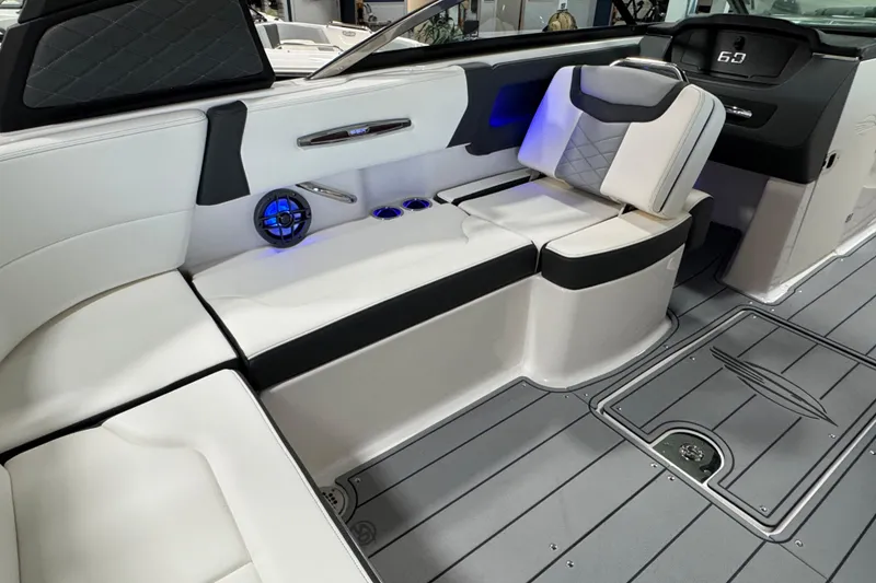 Slide: The Image of Luxurious interior of 2025 Chaparral 247 SSX boat with modern seating and sleek design. - 8