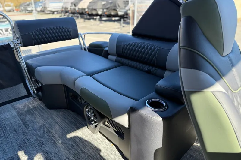 Slide: The Image of Luxurious seating on 2026 Avalon 2385 Catalina QLS Windshield boat, featuring sleek design and comfort. - 10