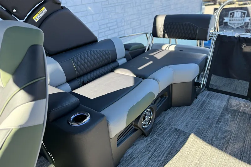Slide: The Image of Luxurious seating on 2026 Avalon 2385 Catalina QLS Windshield boat, featuring modern design and comfort. - 11