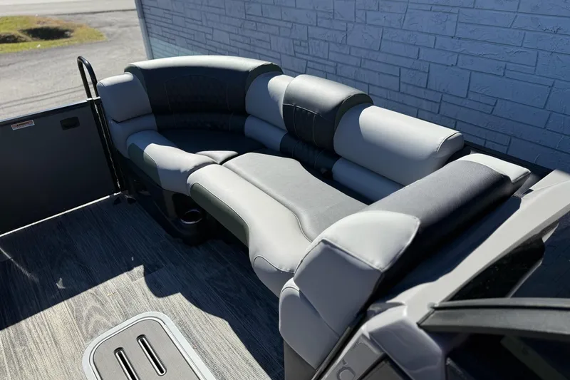 Slide: The Image of Luxurious seating on 2026 Avalon 2385 Catalina QLS Windshield boat, featuring modern design. - 17