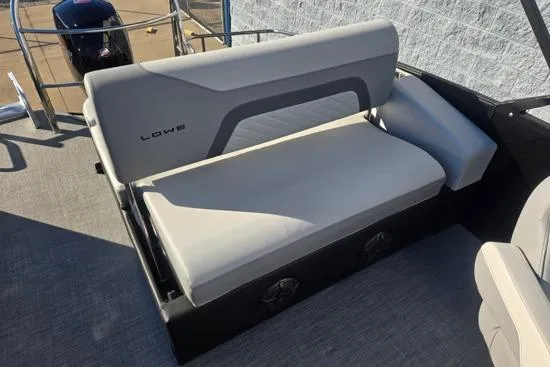 Slide: The Image of 2026 Lowe SS 230 DV boat seat with gray upholstery and modern design. - 14