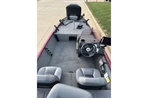 Slide: The Image of 2020 Tracker Pro 160 boat interior with steering wheel and seating. - 5