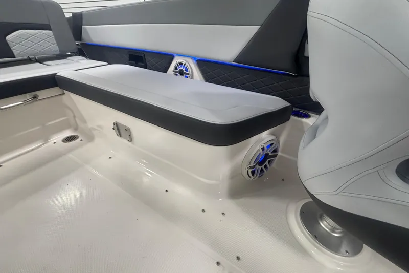 Slide: The Image of 2026 Chaparral 8 SSX interior with sleek seating and modern speaker system. - 25