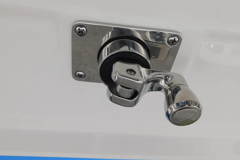 Slide: The Image of Chrome boat latch on 2026 Regulator 30XO, mounted on a white surface. - 52