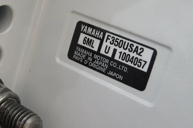 Slide: The Image of Yamaha motor label on 2026 Regulator 30XO, model F350USA2, made in Japan. - 71