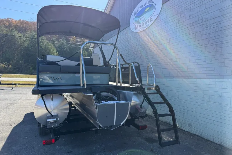 Slide: The Image of 2026 Avalon 2385 LSZ VRB pontoon boat with windshield, parked at Water World Marine. - 5