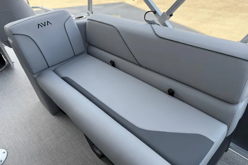 Slide: The Image of 2026 Avalon 2385 Venture 85 Center Fish boat seat, gray upholstery, modern design. - 18