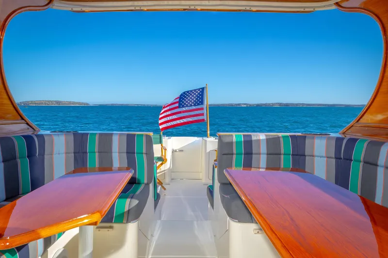 Slide: The Image of Interior view of 1999 Hinckley Talaria 44 Express yacht with ocean backdrop. - 23