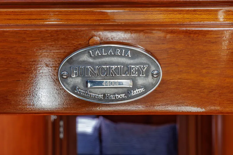 Slide: The Image of Plaque on 1999 Hinckley Talaria 44 Express, Southwest Harbor, Maine. - 49