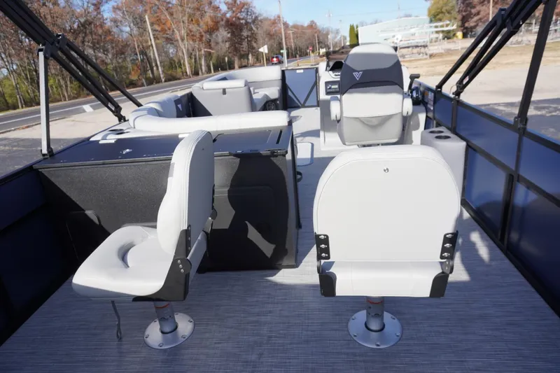 Slide: The Image of Interior of 2026 Viaggio Lago V-R boat with modern seating and controls. - 14