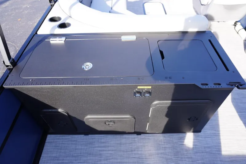 Slide: The Image of 2026 Viaggio Lago V-R boat storage compartment with lock and measuring scale. - 30