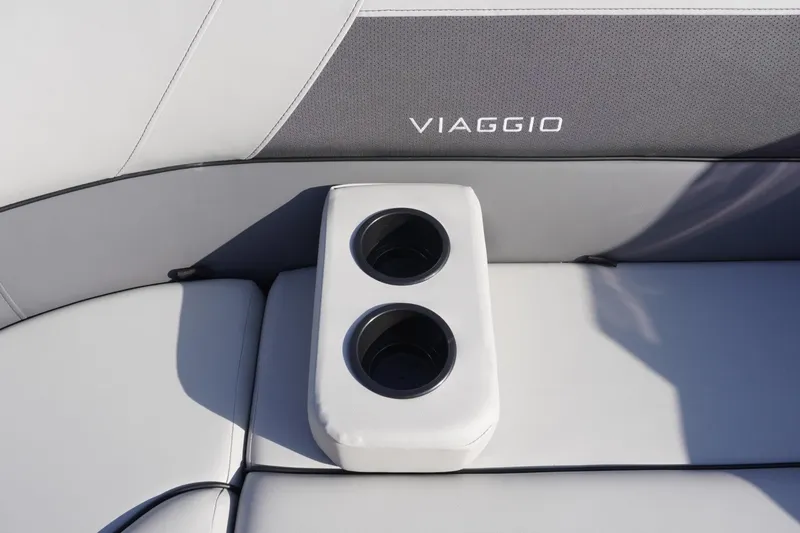 Slide: The Image of Viaggio Lago V-R 2026 boat seat with dual cup holders and logo. - 50
