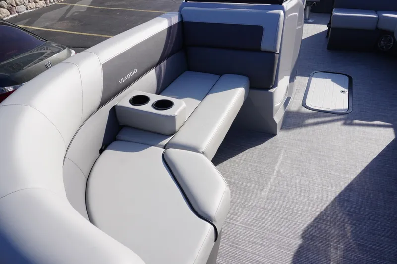 Slide: The Image of Luxurious seating on 2026 Viaggio Lago V-R boat with cup holders and modern design. - 51