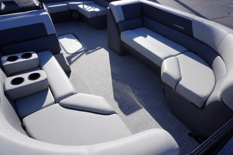 Slide: The Image of Luxurious seating on 2026 Viaggio Lago V-R boat with cup holders and modern design. - 61
