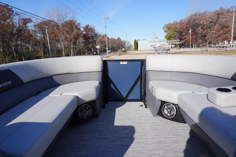 Slide: The Image of Luxurious 2026 Viaggio Lago V-R pontoon boat interior with plush seating and modern design. - 63