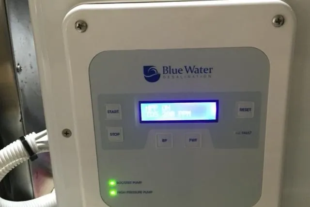 Slide: The Image of Control panel of Blue Water desalination system on 2015 Jupiter 41 SB boat. - 46