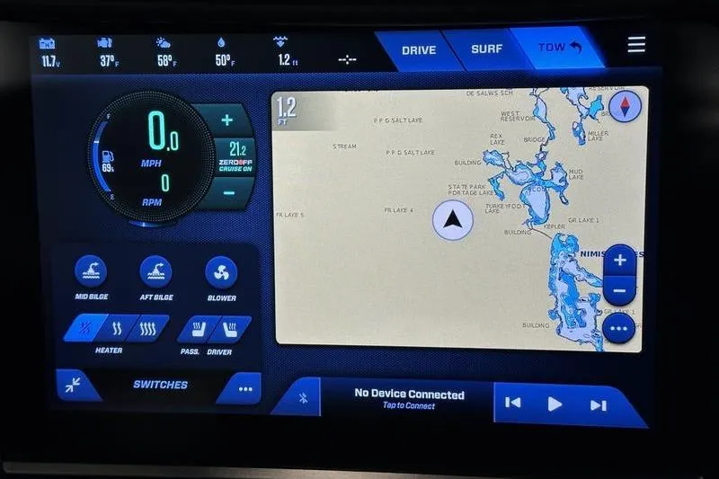 Slide: The Image of 2025 MasterCraft XT24 dashboard display with navigation and control settings. - 43