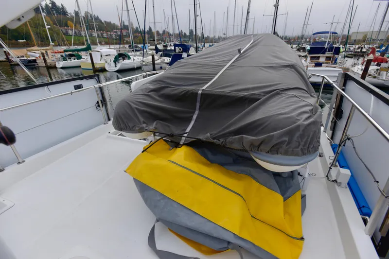 Slide: The Image of Interior of 2013 Beneteau Swift Trawler 34 Fly, featuring wooden flooring and cabinetry. - 19