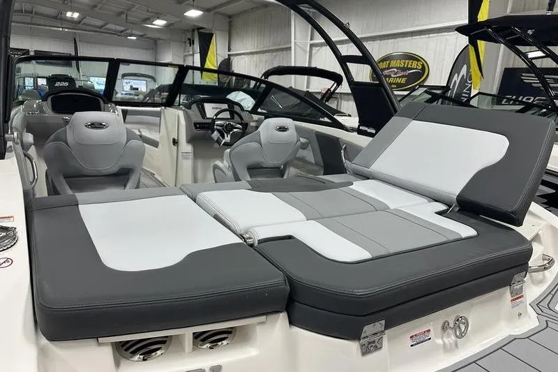Slide: The Image of 2026 Chaparral 21 SSi boat interior with gray seating and modern design. - 4