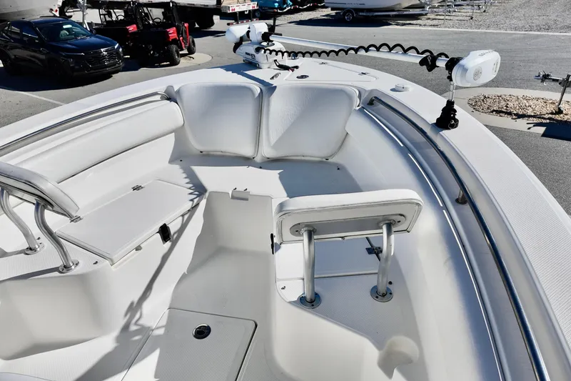Slide: The Image of 2015 Sea Fox 246 Commander boat interior with seating and fishing equipment. - 14