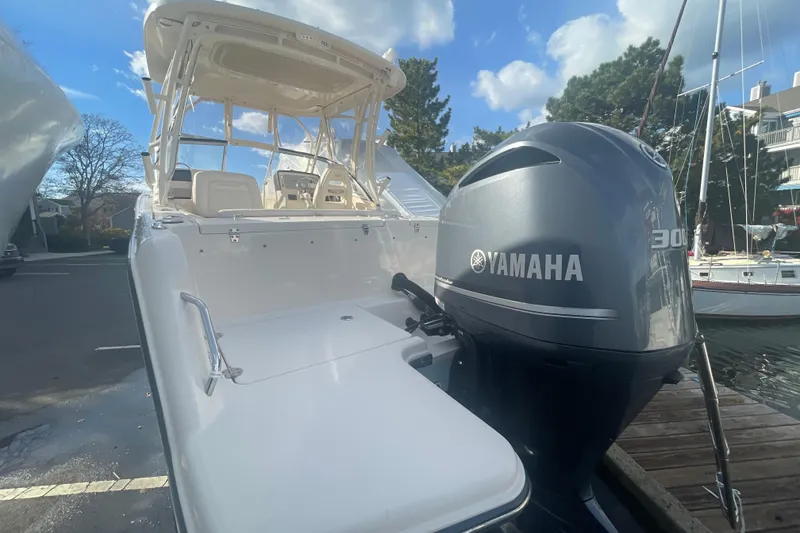Slide: The Image of 2018 Grady-White Freedom 235 boat with Yamaha 300 engine docked at marina. - 6