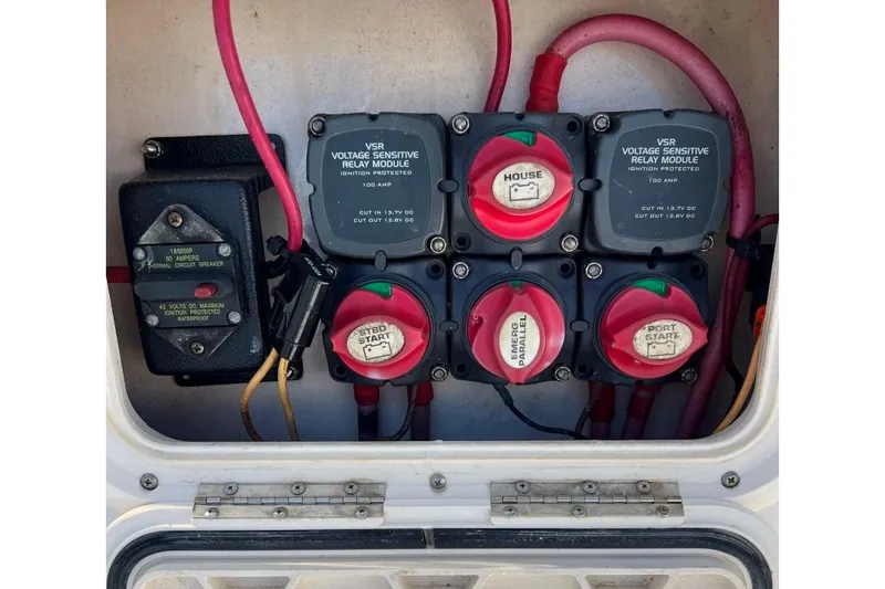 Slide: The Image of Electrical panel of a 2008 McKee Craft Freedom 28 FS/CC boat with relay modules. - 19